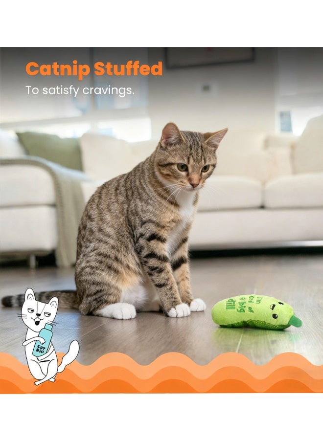 لعبة القطط Crunchy Pickle Kicker لعبة القطط المحشوة بالنعناع البري ذات الملمس المجعد مثالية للعب التفاعلي صحة الأسنان تخفيف الملل في المنزل آمنة ومتينة للقطط لركلها ومضغها والتدلل بها مع إضافة النعناع البري لإثارة المزيد من الإثارة - Image 3